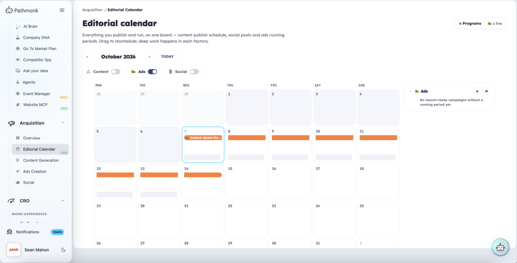 Editorial calendar: campaign running periods